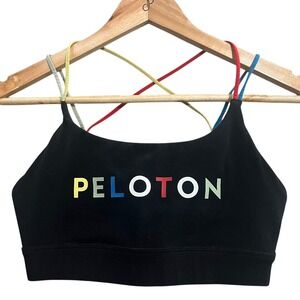 Peloton Sports Bra Women Small Black Multi Color Strappy Logo RN150110
